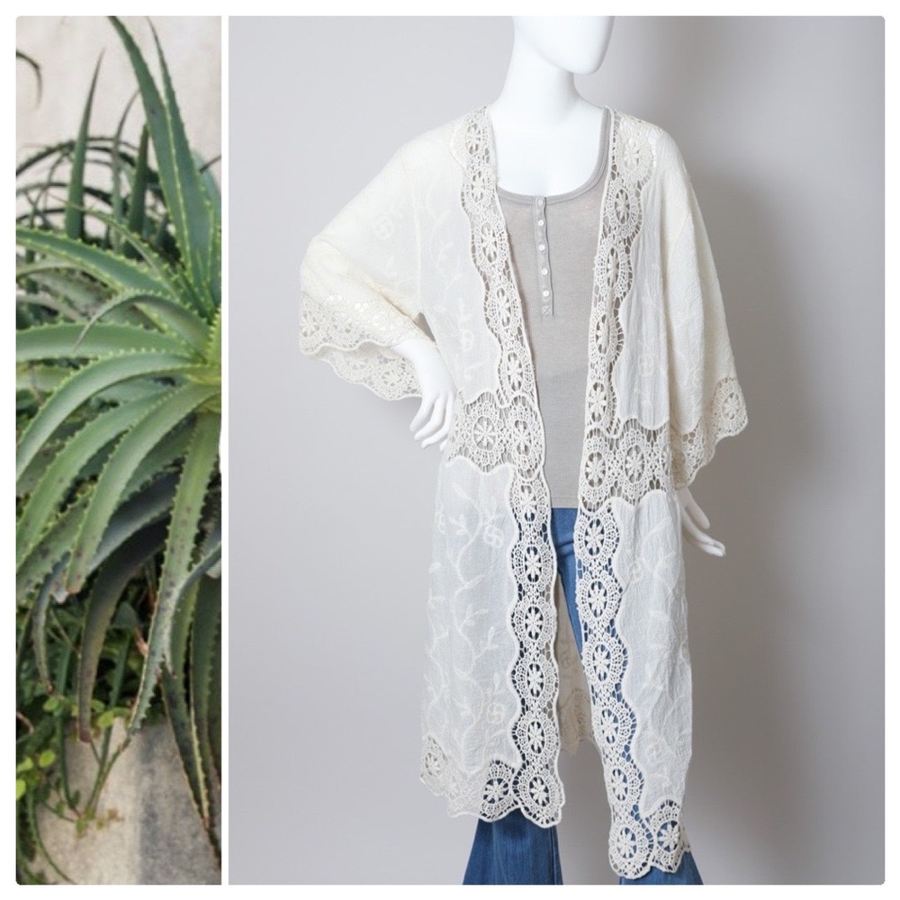 Anna Crochet Open Patch Longline Kimono - Picture 6 of 10